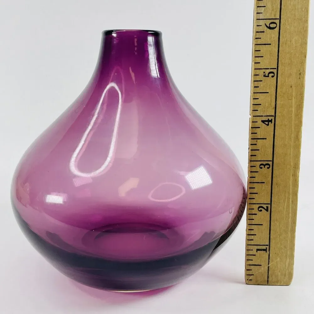 Vintage Amethyst Purple Art Glass Vase Bulbous Tear Drop Shape 6